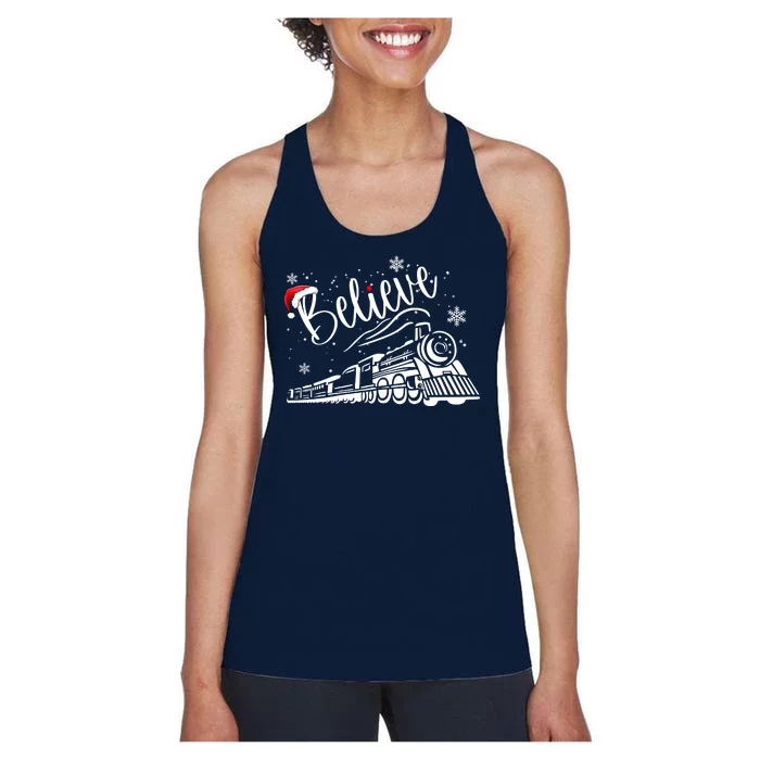 Believe Christmas Train Holiday Women's Racerback Tank