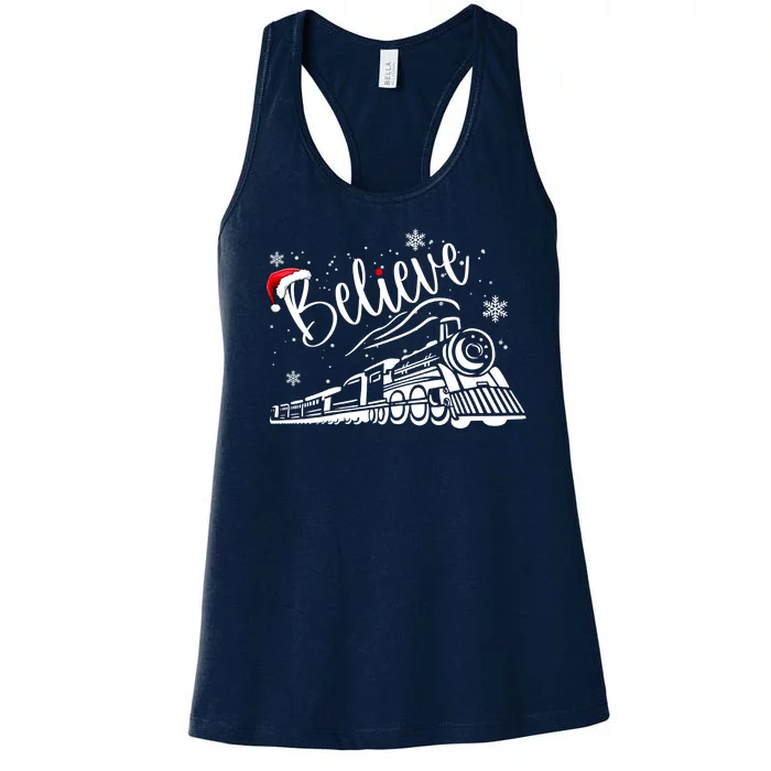 Believe Christmas Train Holiday Women's Racerback Tank