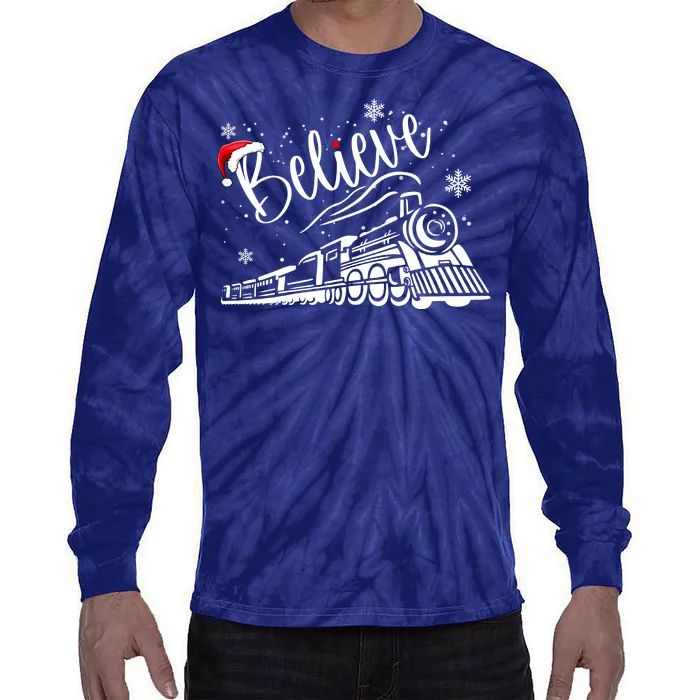 Believe Christmas Train Holiday Tie-Dye Long Sleeve Shirt