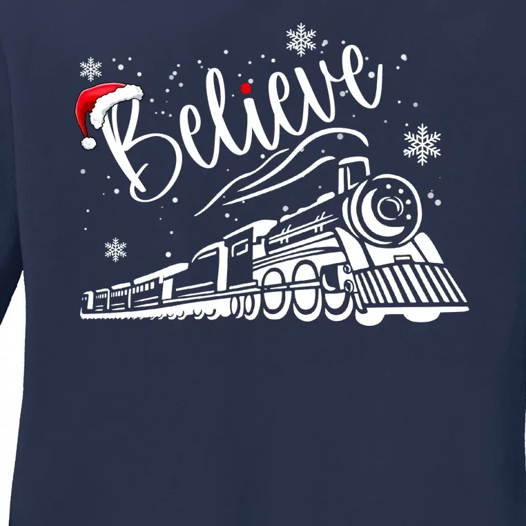 Believe Christmas Train Holiday Ladies Long Sleeve Shirt