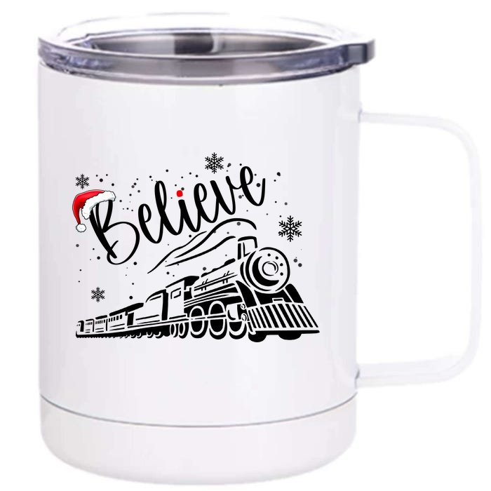 Believe Christmas Train Holiday Front & Back 12oz Stainless Steel Tumbler Cup