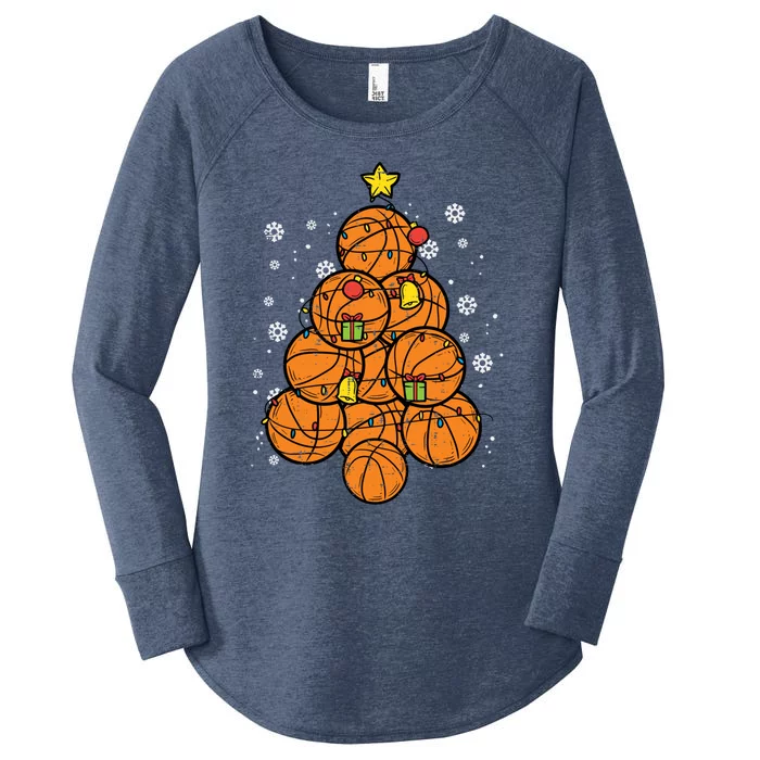 Basketball Christmas Tree Xmas Pajamas Pjs Sports Player Great Gift Women's Perfect Tri Tunic Long Sleeve Shirt