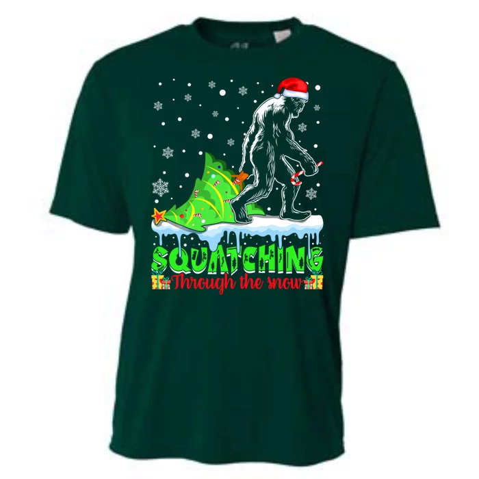 Bigfoot Christmas Tree Squatching Through The Snow Cooling Performance Crew T-Shirt