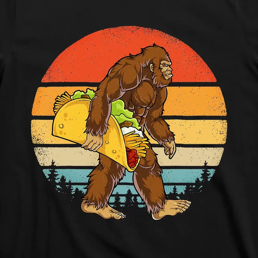 Bigfoot Carrying Taco Funny Cinco de Mayo Sasquatch T-Shirt