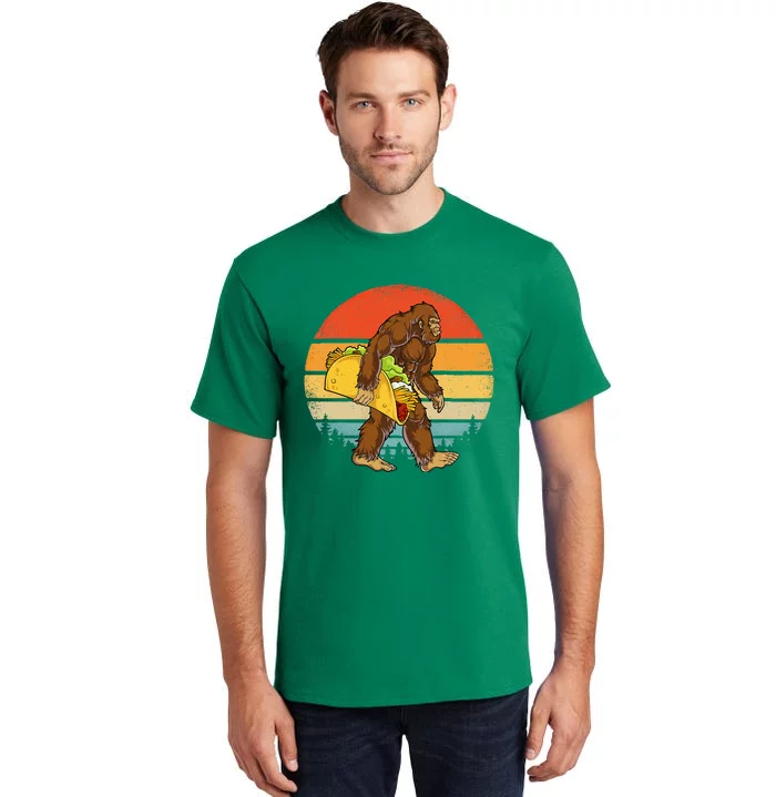 Bigfoot Carrying Taco Funny Cinco de Mayo Sasquatch Tall T-Shirt