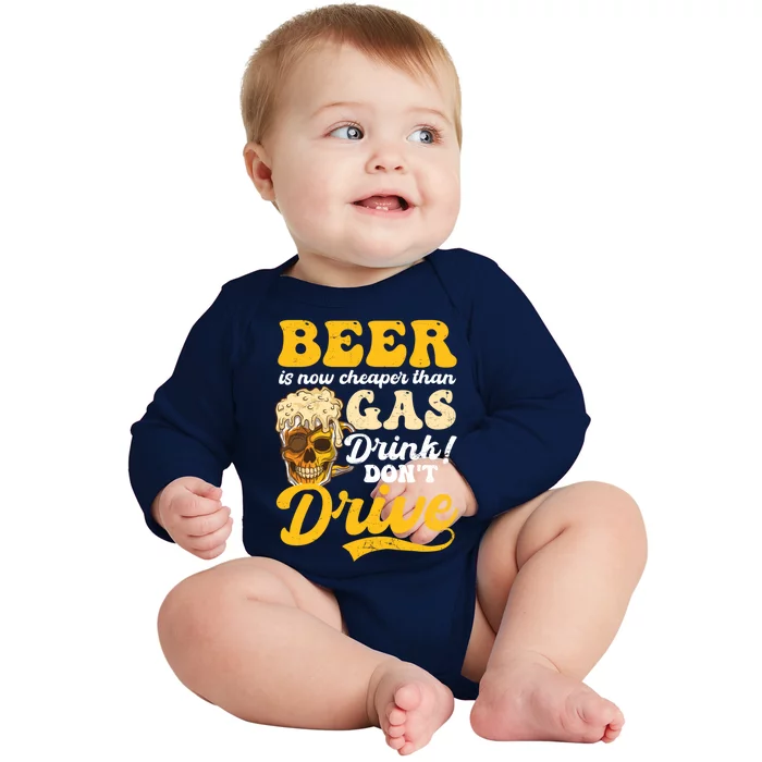 Beer Cheaper Than Gas Design Bbq Beer Freedom Gift Baby Long Sleeve Bodysuit