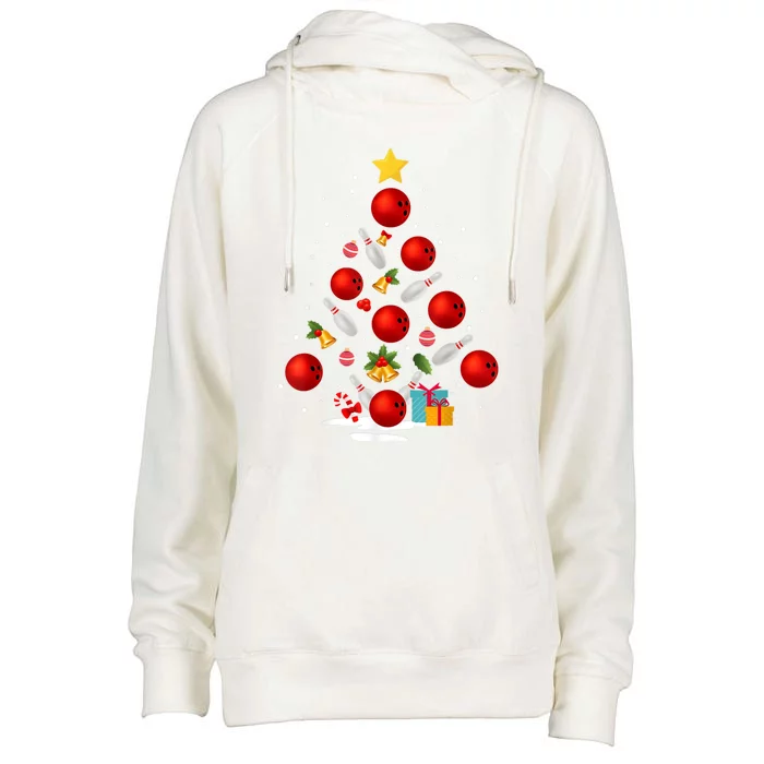 Bowling Christmas Tree Funny Xmas Family Matching Gift Womens Funnel Neck Pullover Hood