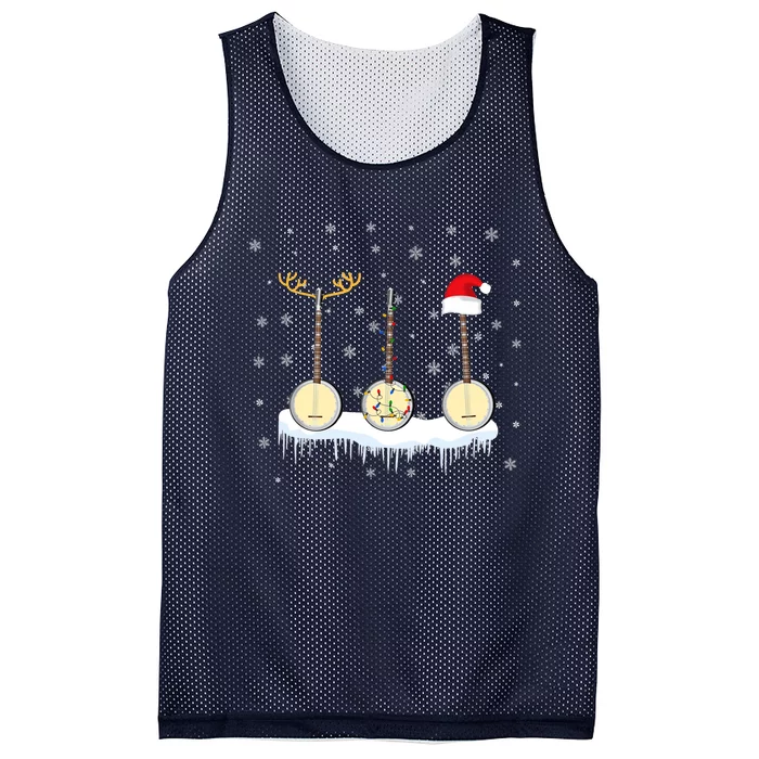 Banjo Christmas Tree With Santa Hat Xmas Mesh Reversible Basketball Jersey Tank