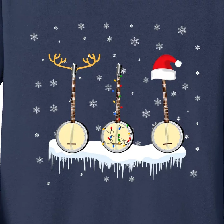 Banjo Christmas Tree With Santa Hat Xmas Kids Long Sleeve Shirt