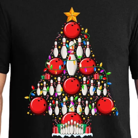 Bowling Christmas Tree Lights Bowler Bowling Player Xmas Gift Pajama Set