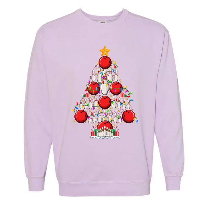 Bowling Christmas Tree Lights Bowler Bowling Player Xmas Gift Garment-Dyed Sweatshirt