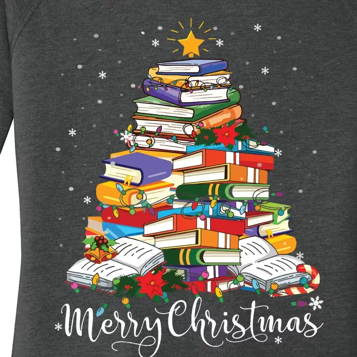 Books Christmas Tree Funny Love Reading Book Lover Librarian Women's Perfect Tri Tunic Long Sleeve Shirt