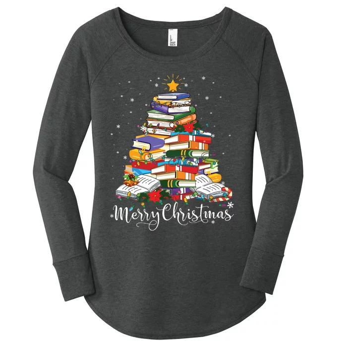 Books Christmas Tree Funny Love Reading Book Lover Librarian Women's Perfect Tri Tunic Long Sleeve Shirt