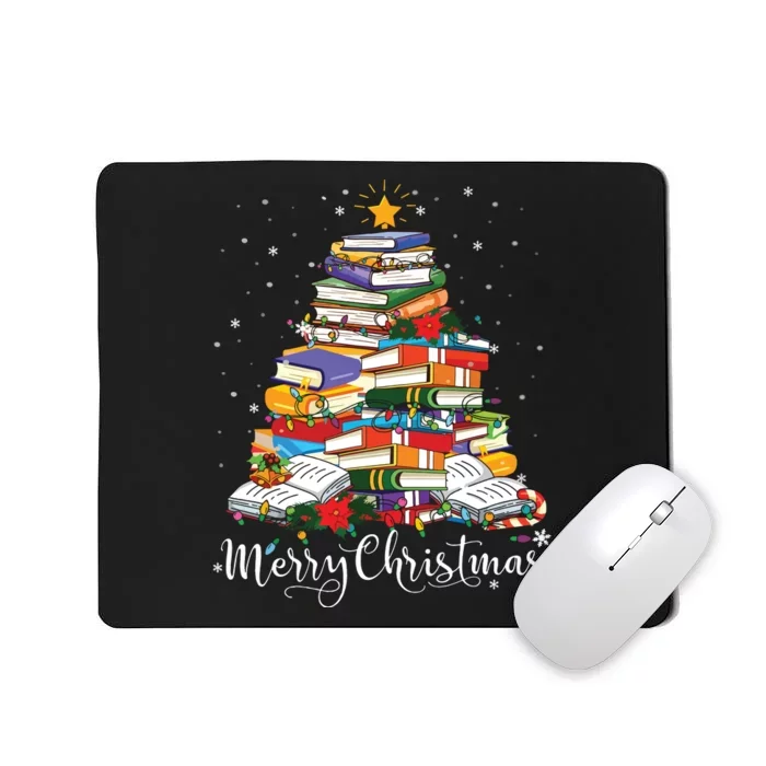 Books Christmas Tree Funny Love Reading Book Lover Librarian Mousepad