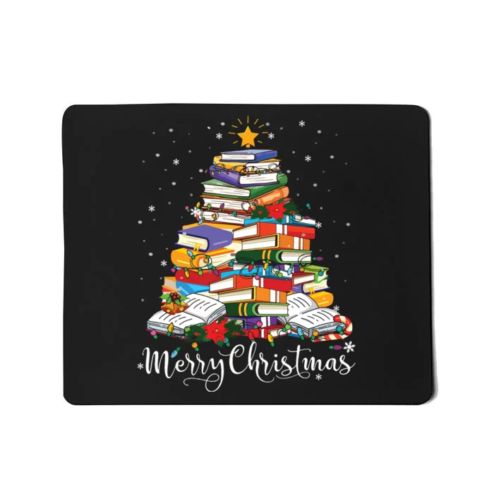 Books Christmas Tree Funny Love Reading Book Lover Librarian Mousepad