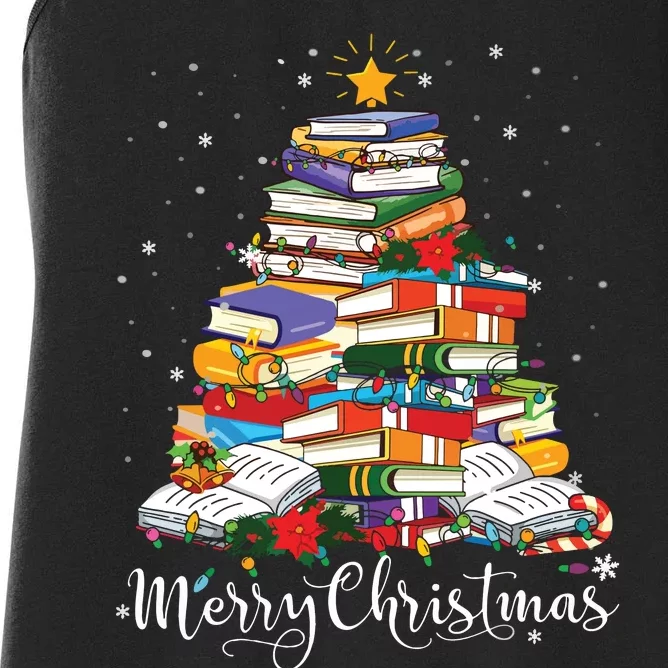 Books Christmas Tree Funny Love Reading Book Lover Librarian Women's Racerback Tank