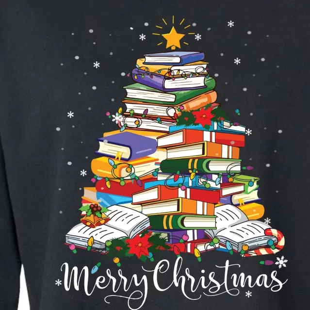 Books Christmas Tree Funny Love Reading Book Lover Librarian Cropped Pullover Crew