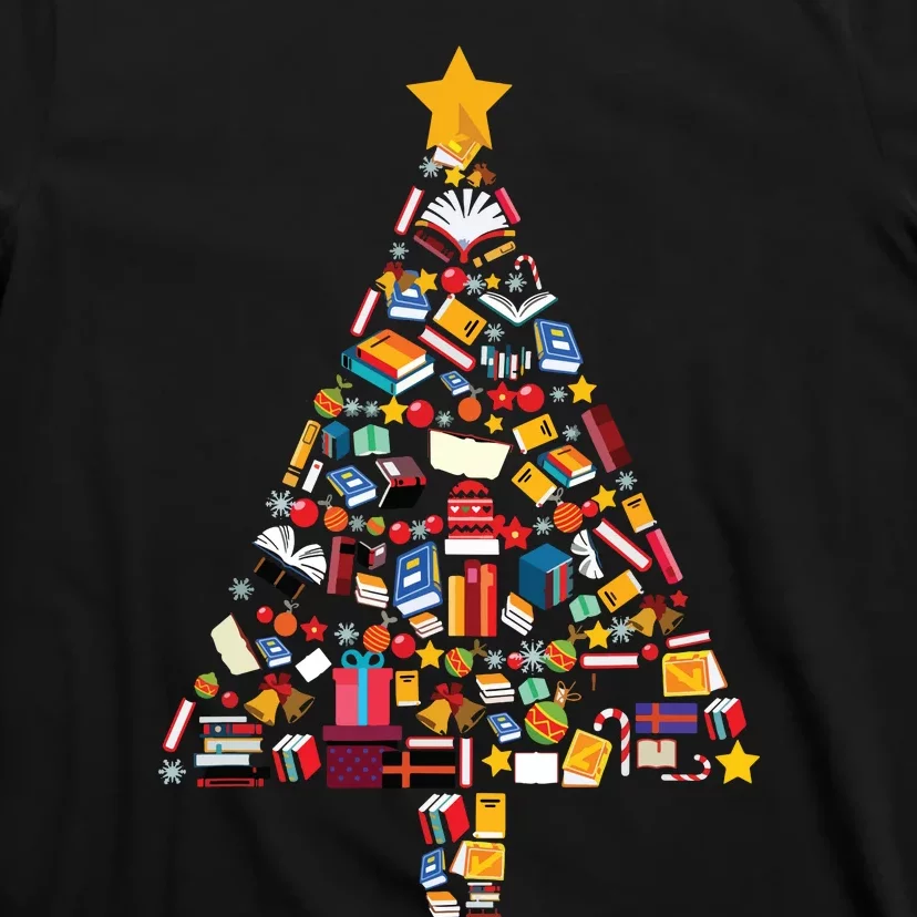 Books Christmas Tree Reading Club Librarian Library Xmas T-Shirt