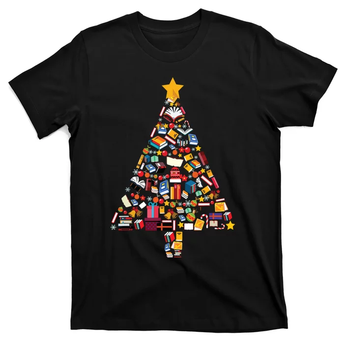 Books Christmas Tree Reading Club Librarian Library Xmas T-Shirt