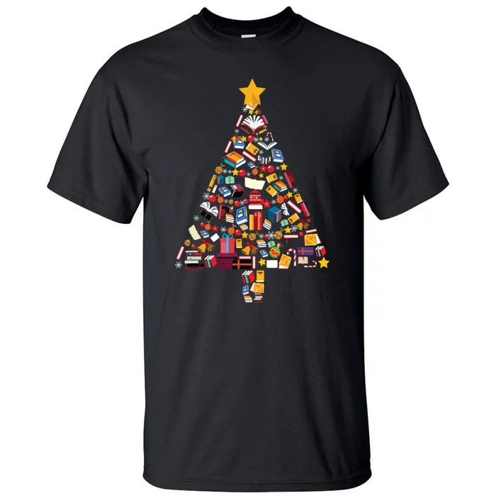 Books Christmas Tree Reading Club Librarian Library Xmas Tall T-Shirt