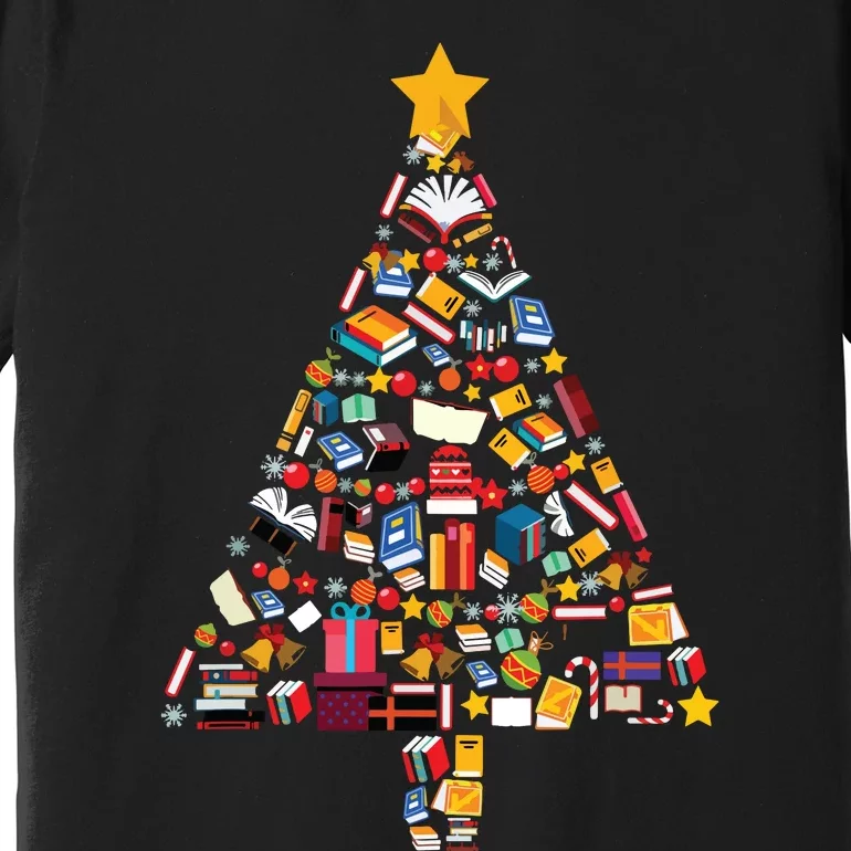 Books Christmas Tree Reading Club Librarian Library Xmas Premium T-Shirt