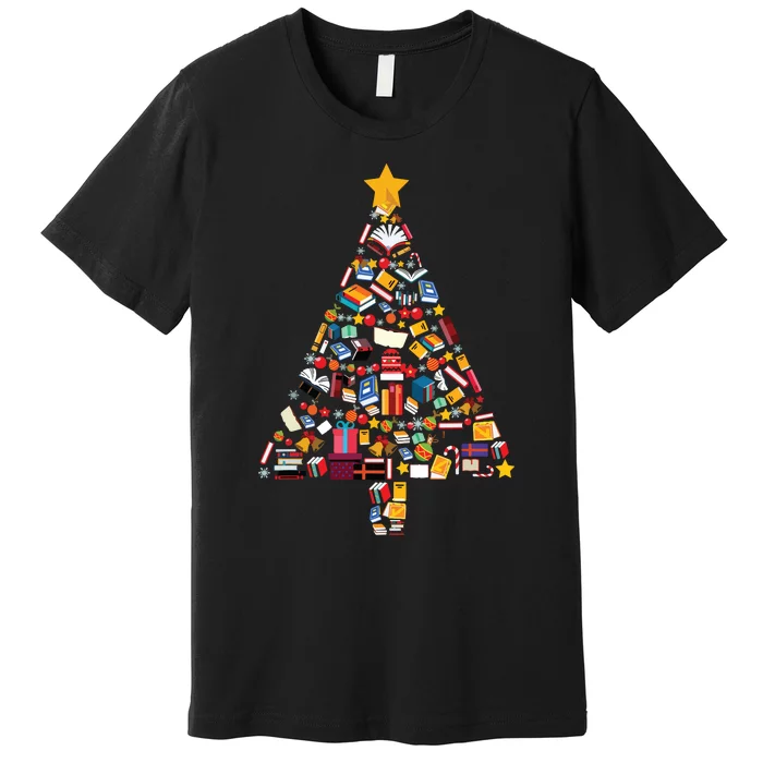 Books Christmas Tree Reading Club Librarian Library Xmas Premium T-Shirt