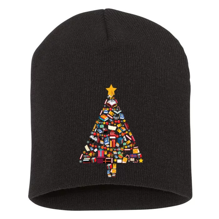 Books Christmas Tree Reading Club Librarian Library Xmas Short Acrylic Beanie