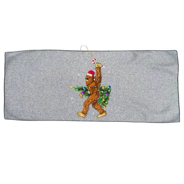 Bigfoot Christmas Tree Lights XmasSasquatch Lovers Large Microfiber Waffle Golf Towel