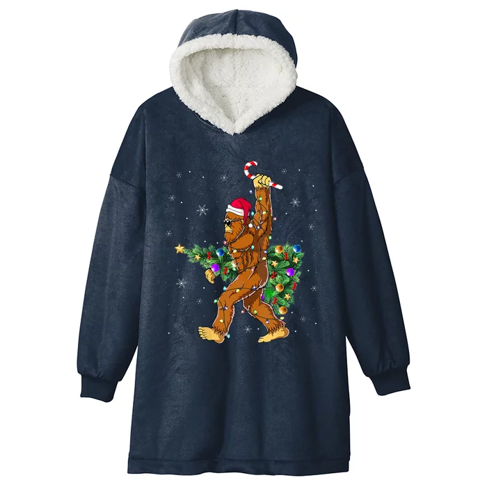 Bigfoot Christmas Tree Lights XmasSasquatch Lovers Hooded Wearable Blanket