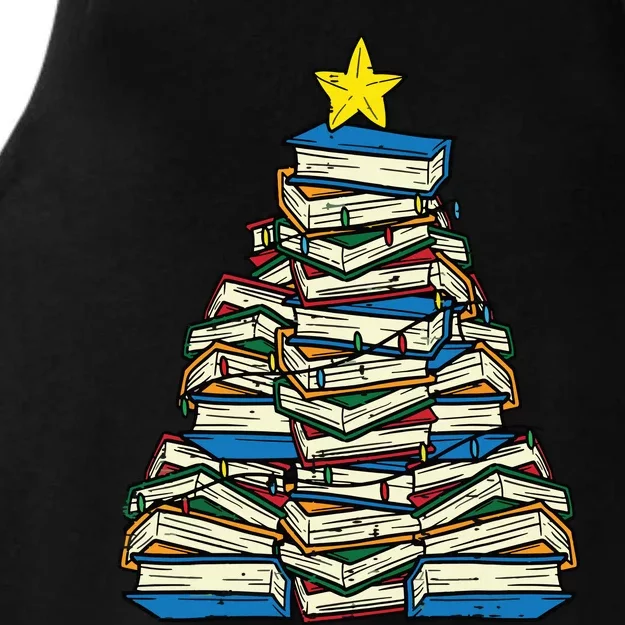 Books Christmas Tree Reading Xmas Teacher Librarian Ladies Tri-Blend Wicking Tank