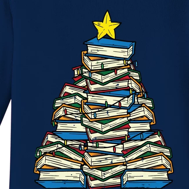 Books Christmas Tree Reading Xmas Teacher Librarian Baby Long Sleeve Bodysuit