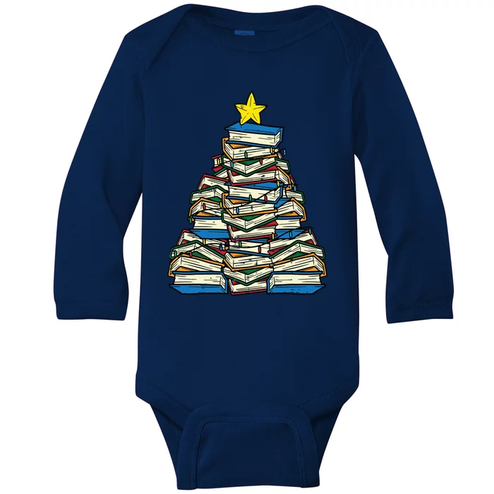 Books Christmas Tree Reading Xmas Teacher Librarian Baby Long Sleeve Bodysuit