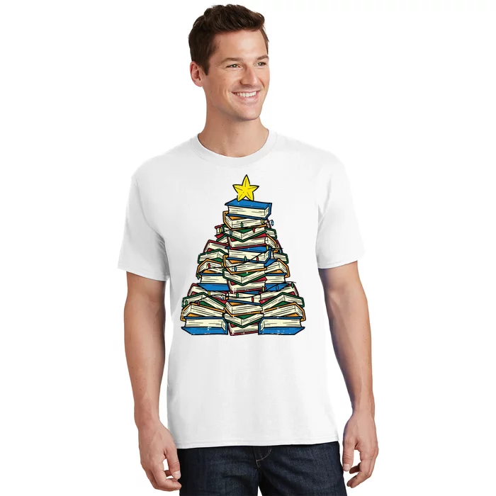 Books Christmas Tree Reading Xmas Teacher Librarian T-Shirt