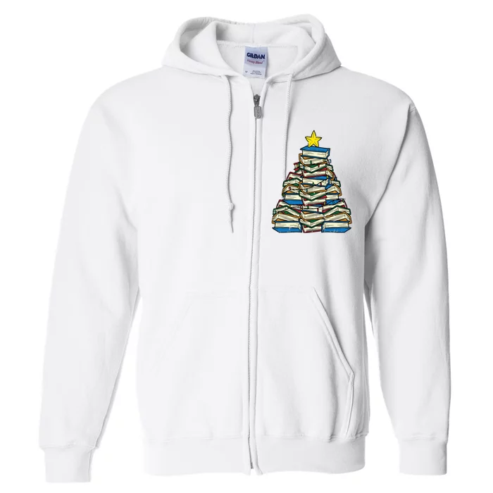 Books Christmas Tree Reading Xmas Teacher Librarian Full Zip Hoodie