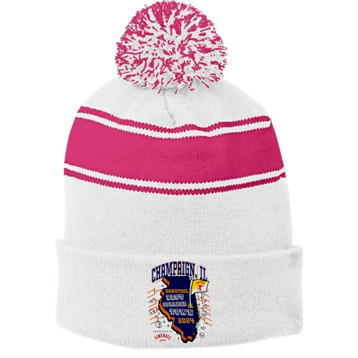 Best College Town Champaign Stripe Pom Pom Beanie