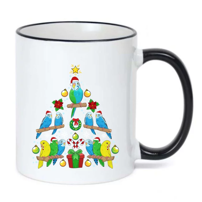 Budgie Christmas Tree Bird Christmas Present Gift Black Color Changing Mug