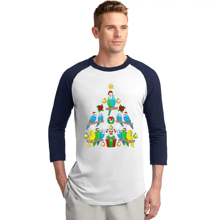 Budgie Christmas Tree Bird Christmas Present Gift Baseball Sleeve Shirt