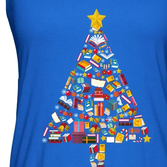 Books Christmas Tree Reading Club Librarian Library Xmas Gift Ladies Essential Flowy Tank