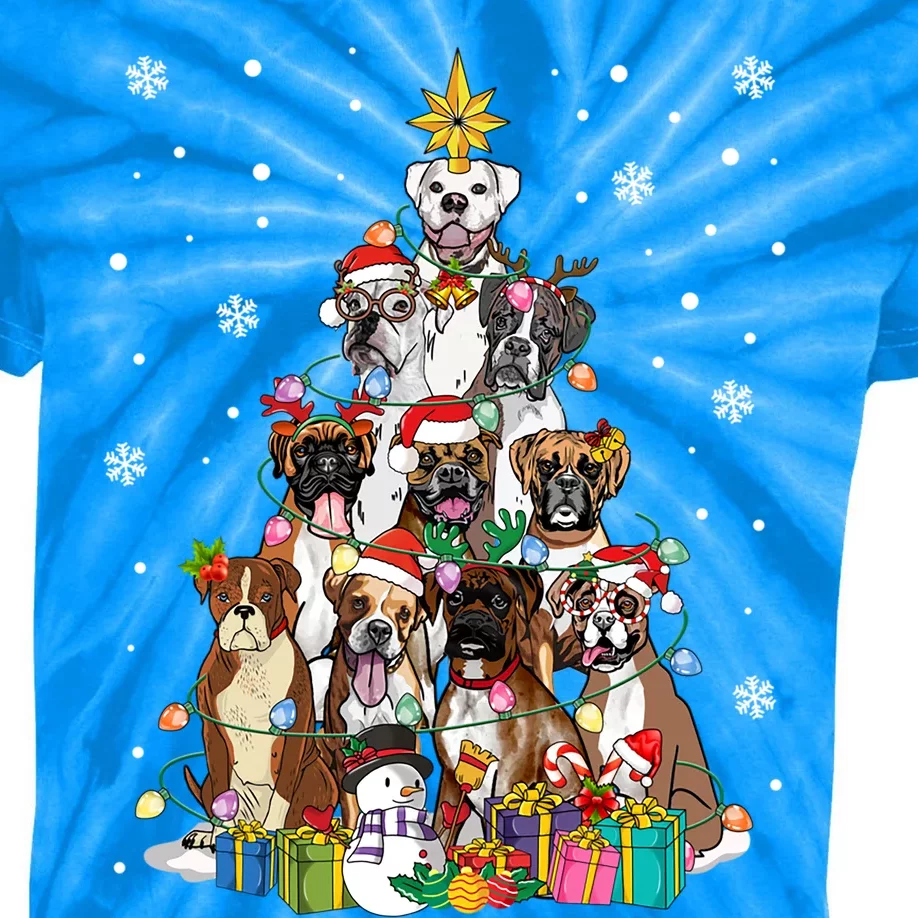 Boxers Christmas Tree Santa Boxers Mom Dog Lover Christmas Gift Kids Tie-Dye T-Shirt