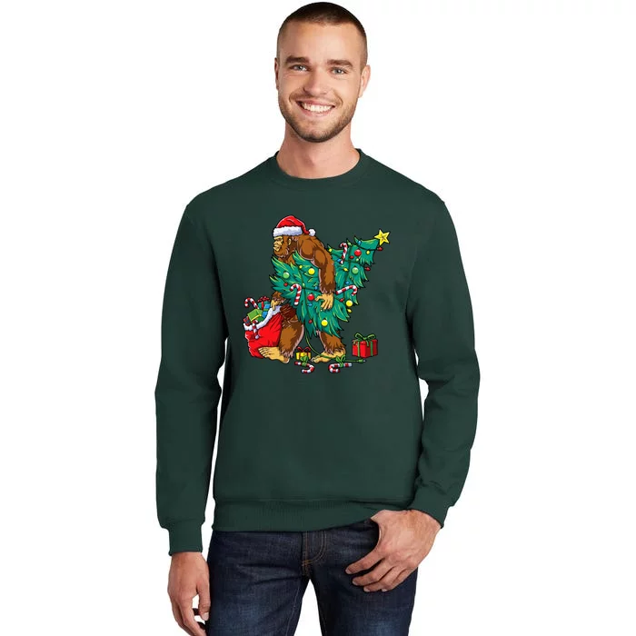 Bigfoot Christmas Tree Lights Xmas Sasquatch Lovers Tall Sweatshirt