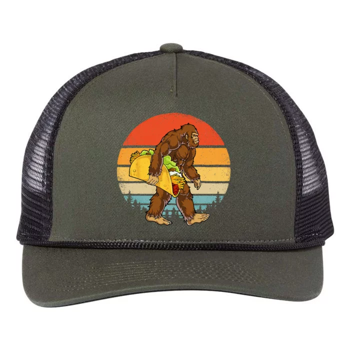 Bigfoot Carrying Taco Funny Cinco de Mayo Sasquatch Retro Rope Trucker Hat Cap