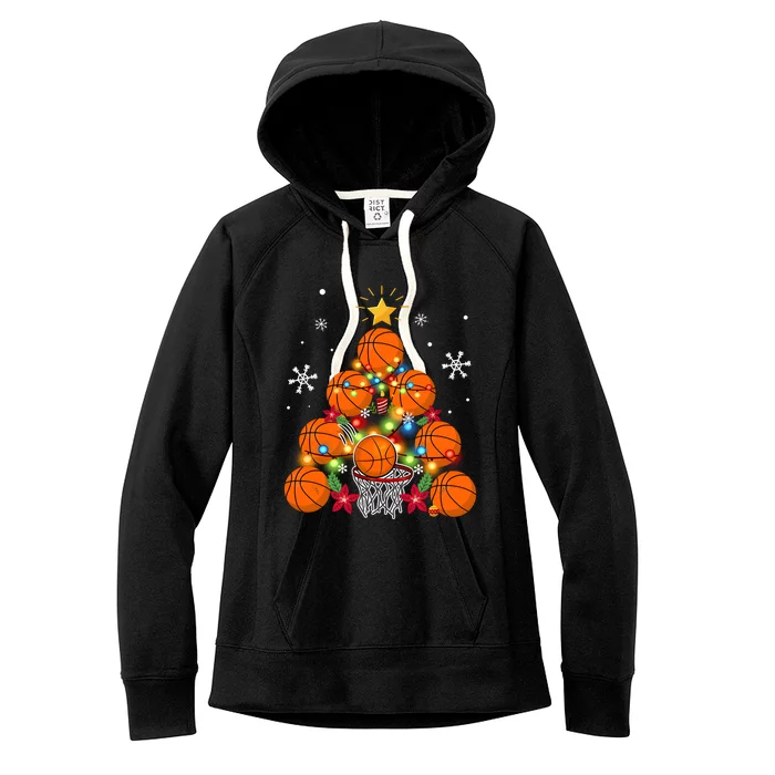 Basketball Christmas Tree Holiday Season Matching Team Women's Fleece Hoodie