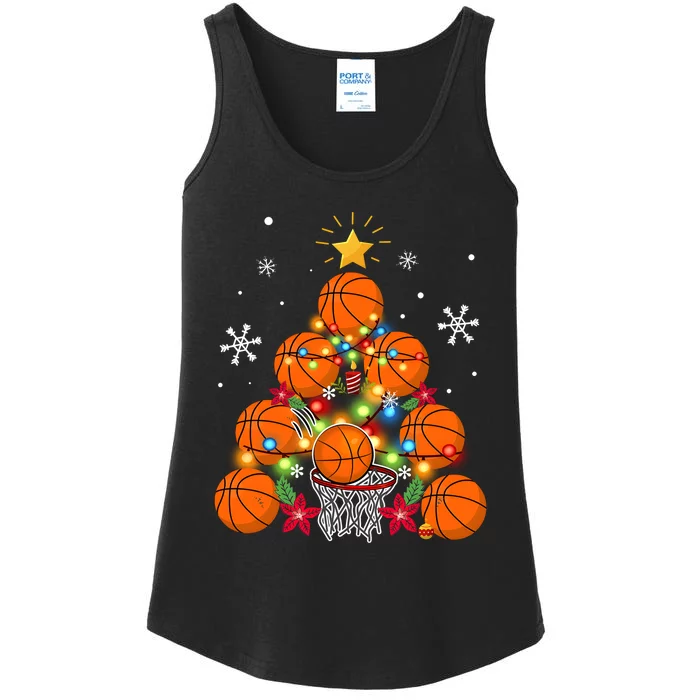 Basketball Christmas Tree Holiday Season Matching Team Ladies Essential Tank