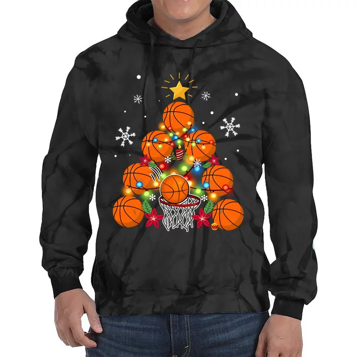 Basketball Christmas Tree Holiday Season Matching Team Tie Dye Hoodie