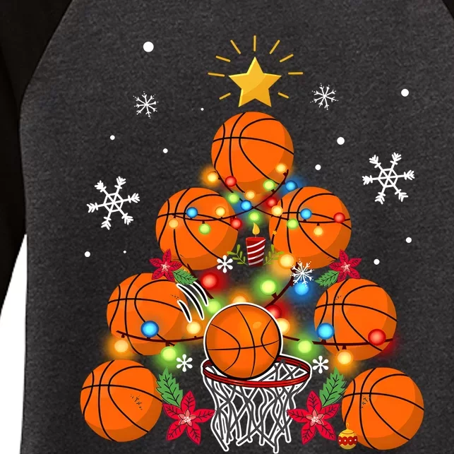 Basketball Christmas Tree Holiday Season Matching Team Women's Tri-Blend 3/4-Sleeve Raglan Shirt