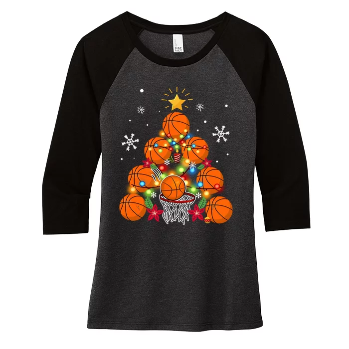 Basketball Christmas Tree Holiday Season Matching Team Women's Tri-Blend 3/4-Sleeve Raglan Shirt