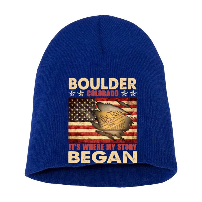 Boulder Colorado Usa Flag Independence Day Great Gift Short Acrylic Beanie