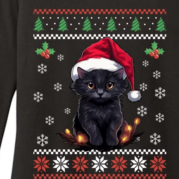 Black Cat Ugly Christmas Sweater Xmas Kitten For Adults Cool Gift Womens CVC Long Sleeve Shirt