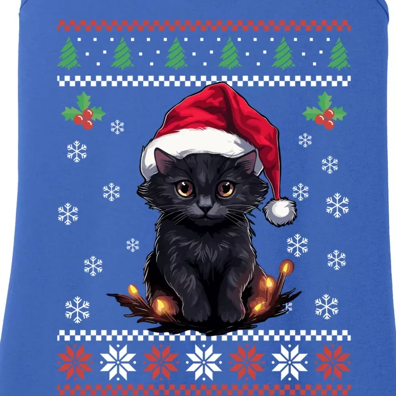 Black Cat Ugly Christmas Sweater Xmas Kitten For Adults Cool Gift Ladies Essential Tank