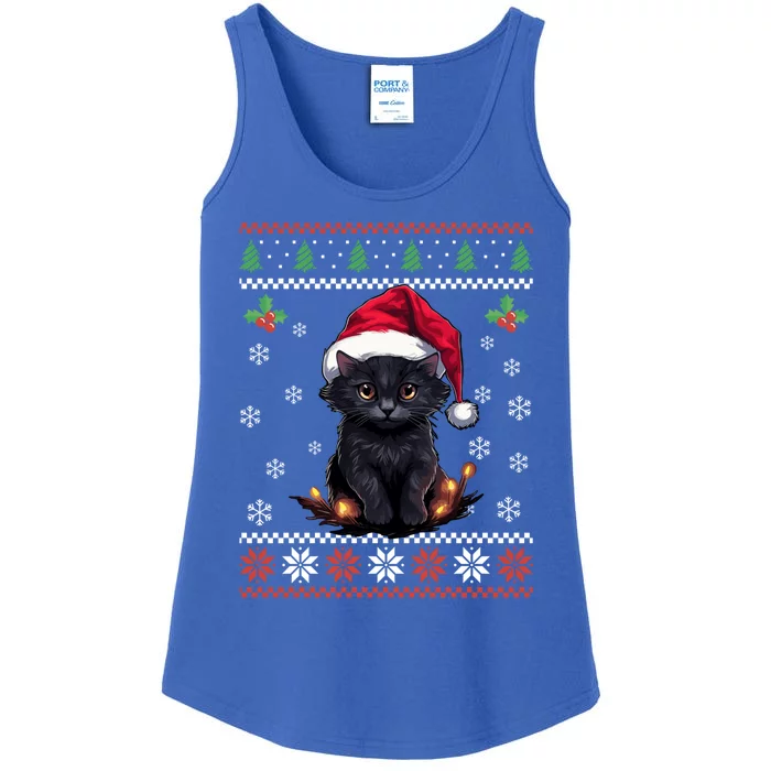 Black Cat Ugly Christmas Sweater Xmas Kitten For Adults Cool Gift Ladies Essential Tank